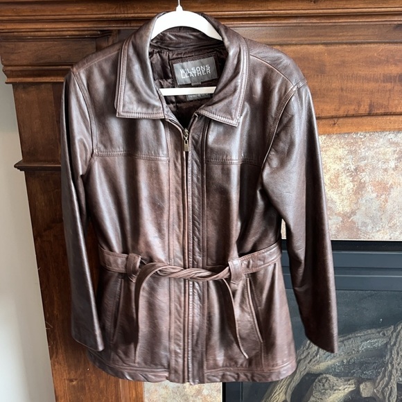 Wilson’s leather brown leather jacket lined full zip tie sash classic quality M - Picture 1 of 14